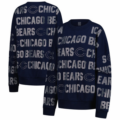 Chicago Bears Gameday Couture Women's Oversized Hype Era Rhinestone Text Sweatshirt - Navy outlet