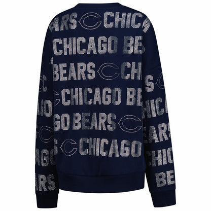 Chicago Bears Gameday Couture Women's Oversized Hype Era Rhinestone Text Sweatshirt - Navy outlet