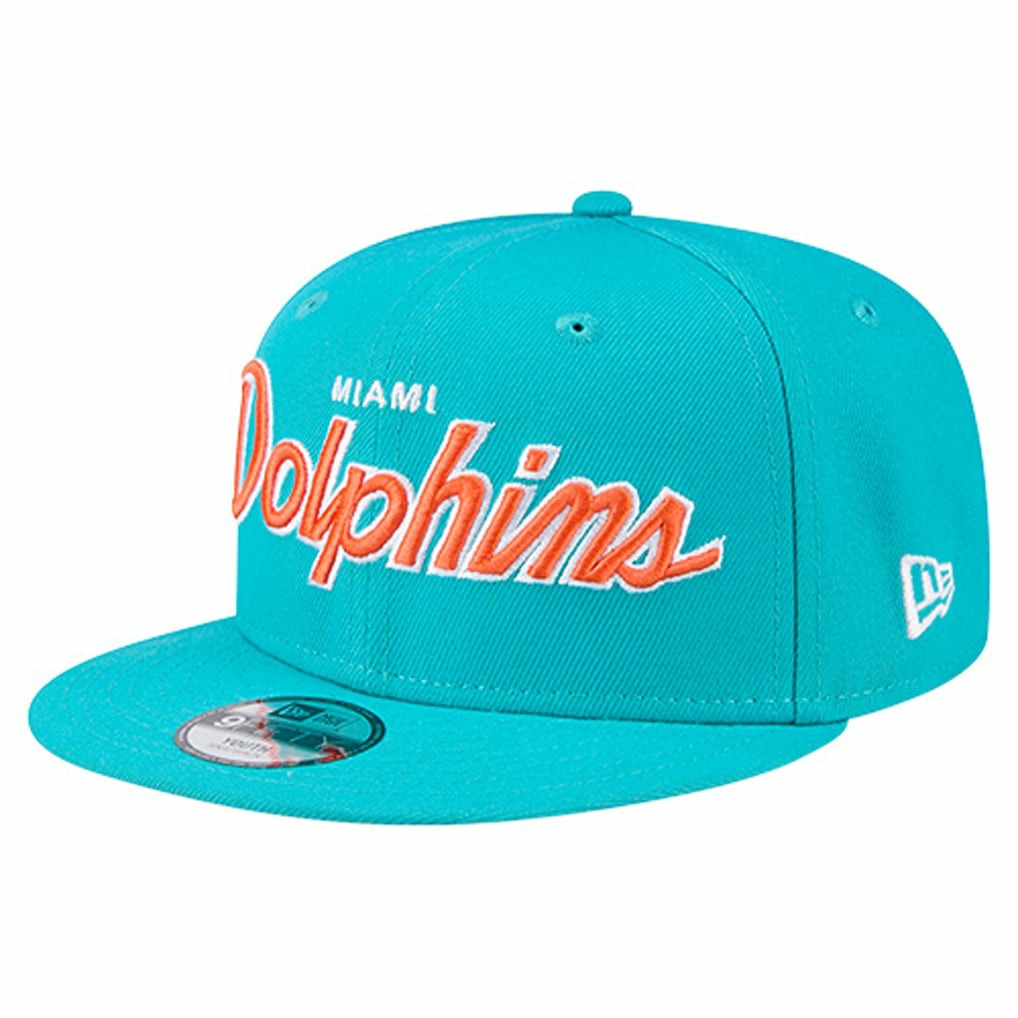 Miami Dolphins New Era Youth Main Script 9FIFTY Snapback Hat - Aqua outlet