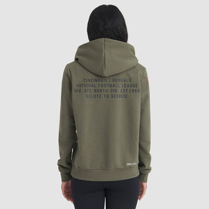Cincinnati Bengals Women's 2025 Salute to Service Sideline Standard Issue Dri-FIT Hoodie - Olive | Nike for sale