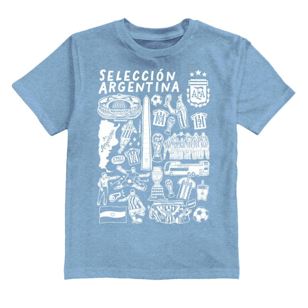 Argentina National Team Vive La Fete Youth Impressions Artwork T-Shirt - Light Blue on sale