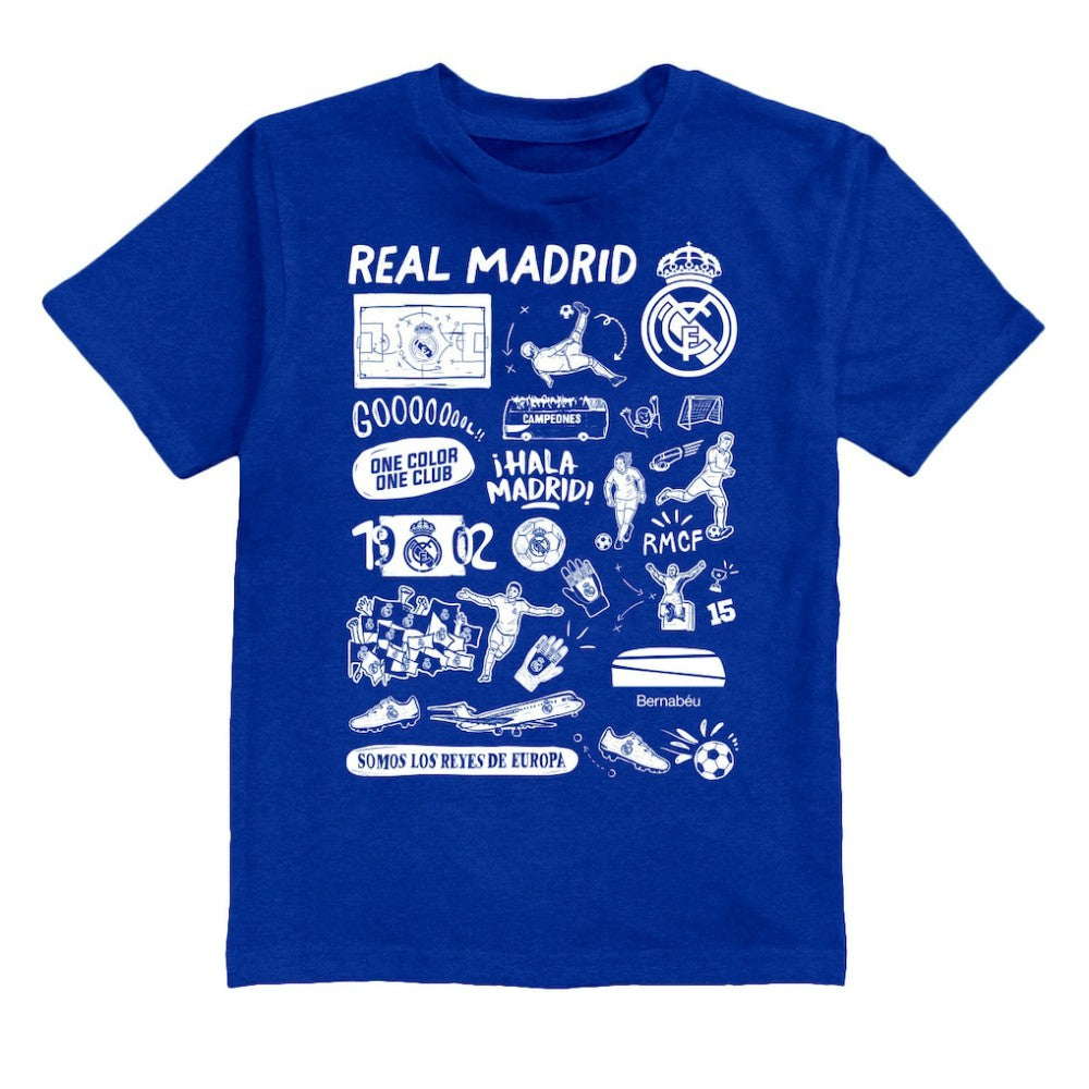 Real Madrid Vive La Fete Youth Impressions Artwork T-Shirt - Blue online