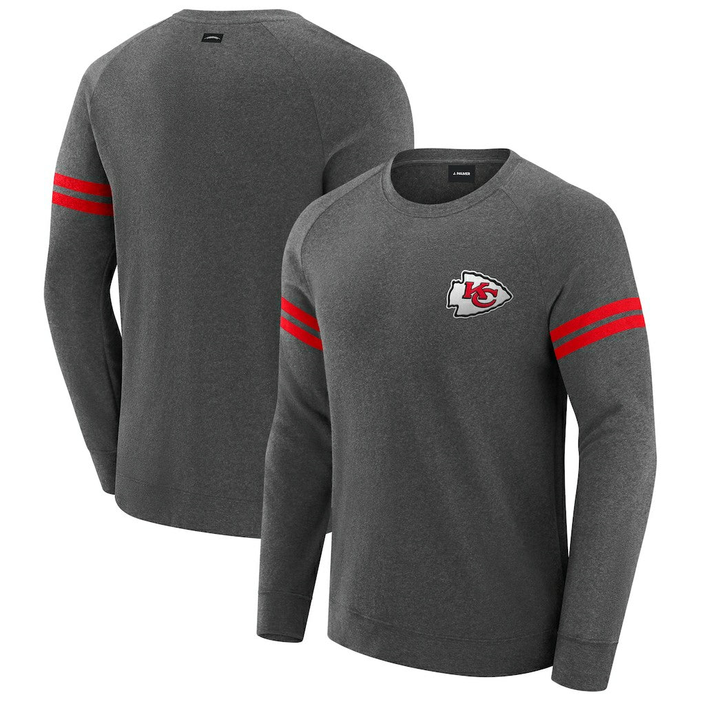 Kansas City Chiefs J. Palmer Players Lounge Raglan Tri-Blend Sweatshirt - Dark Heather Gray on sale