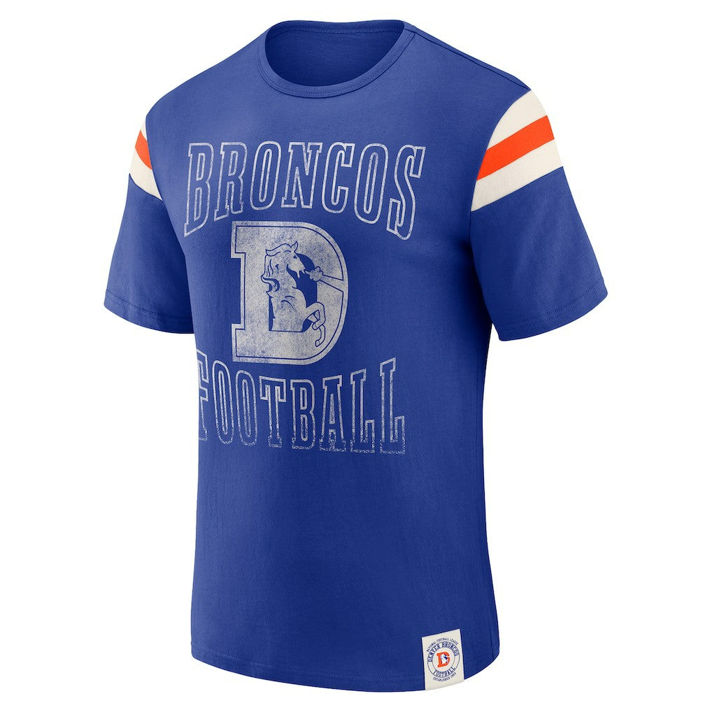 Denver Broncos Darius Rucker Collection Distressed Throwback Shoulder Stripe T-Shirt - Royal for sale