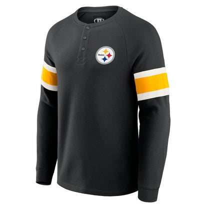 Pittsburgh Steelers Darius Rucker Collection Waffle-Knit Raglan Long Sleeve Henley T-Shirt - Black online