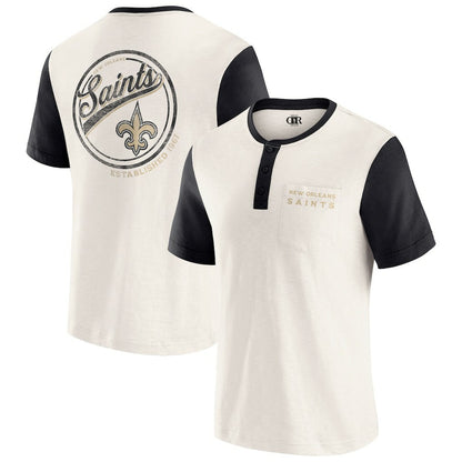 New Orleans Saints Darius Rucker Collection Henley Colorblock Slub Pocket T-Shirt - Cream sale