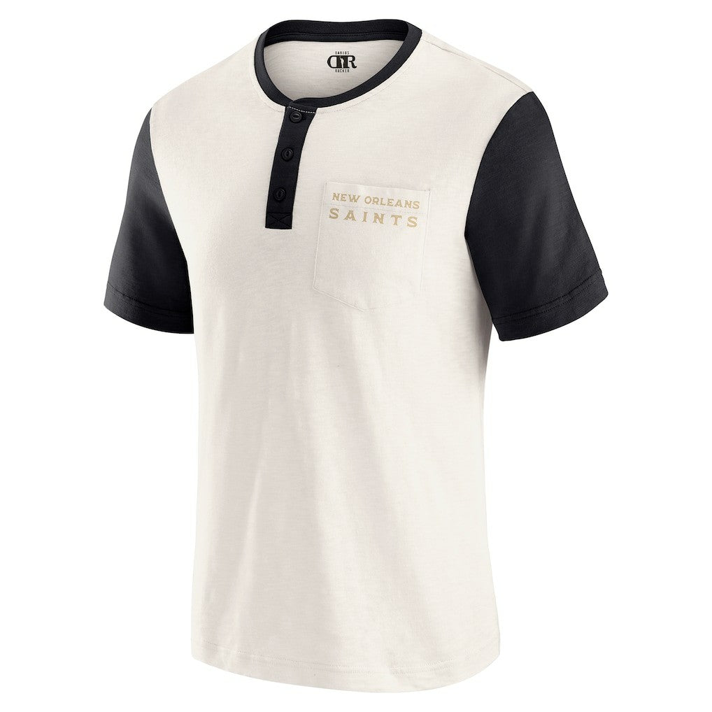 New Orleans Saints Darius Rucker Collection Henley Colorblock Slub Pocket T-Shirt - Cream sale