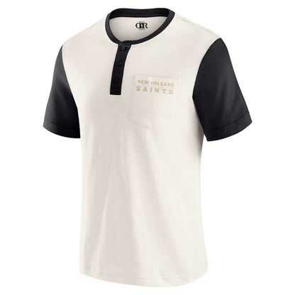 New Orleans Saints Darius Rucker Collection Henley Colorblock Slub Pocket T-Shirt - Cream sale