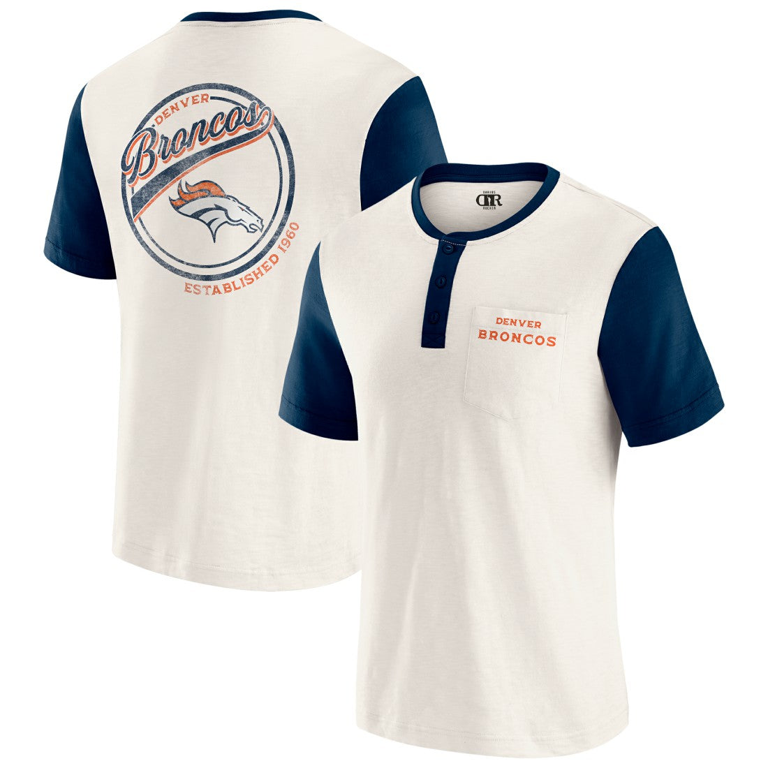 Denver Broncos Darius Rucker Collection Henley Colorblock Slub Pocket T-Shirt - Cream discount