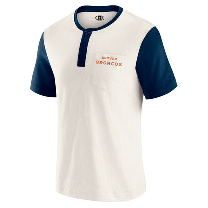 Denver Broncos Darius Rucker Collection Henley Colorblock Slub Pocket T-Shirt - Cream discount