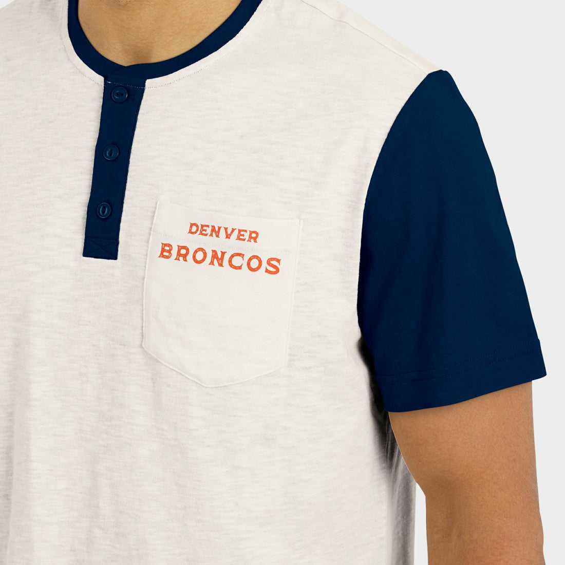 Denver Broncos Darius Rucker Collection Henley Colorblock Slub Pocket T-Shirt - Cream discount