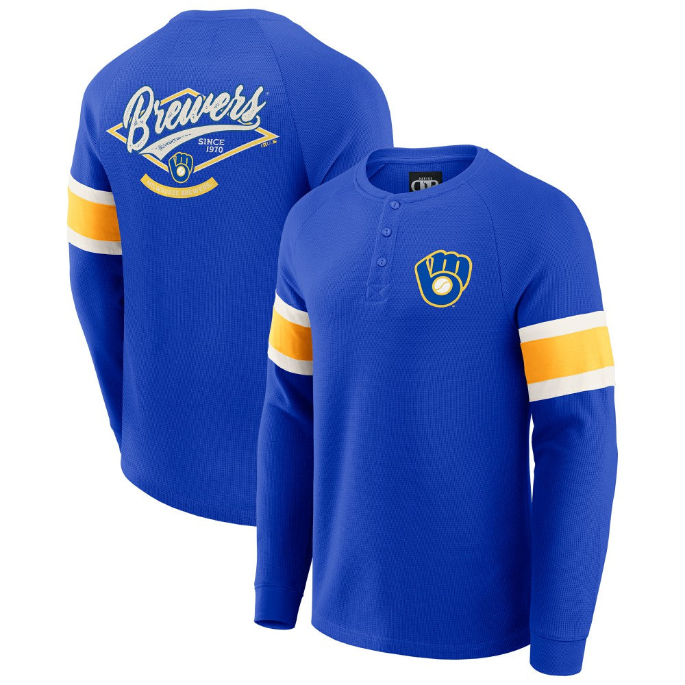 Milwaukee Brewers Darius Rucker Collection Waffle-Knit Raglan Long Sleeve Henley T-Shirt - Royal