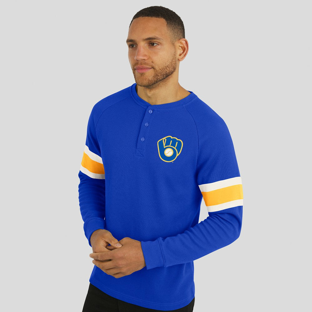 Milwaukee Brewers Darius Rucker Collection Waffle-Knit Raglan Long Sleeve Henley T-Shirt - Royal