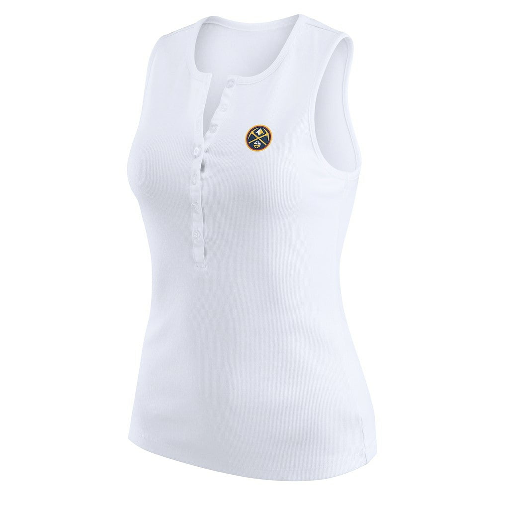 Denver Nuggets WEAR by Erin Andrews Women's Rib-Knit Henley Tank Top sale - White discount