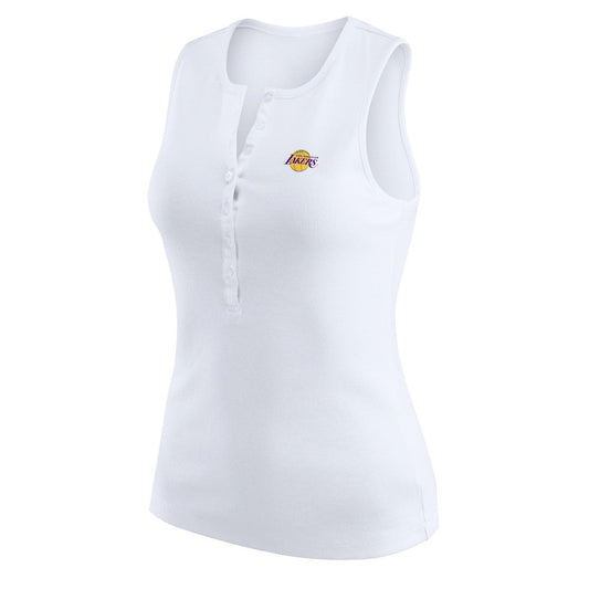 Los Angeles Lakers WEAR by Erin Andrews Women's Rib-Knit Henley Tank Top - White shop