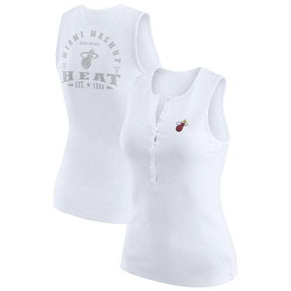 Miami Heat WEAR by Erin Andrews Women's Rib-Knit Henley Tank Top - White discount