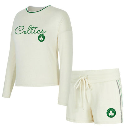 Boston Celtics Concepts Sport Women's Kaki Hacci Knit Long Sleeve Top & Shorts Set - Cream cheap