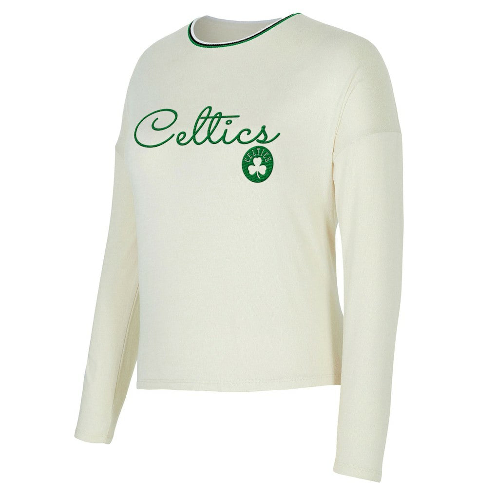 Boston Celtics Concepts Sport Women's Kaki Hacci Knit Long Sleeve Top & Shorts Set - Cream cheap