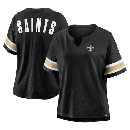 New Orleans Saints Women's Plus Size Redzone Notch Neck T-Shirt - Black for sale