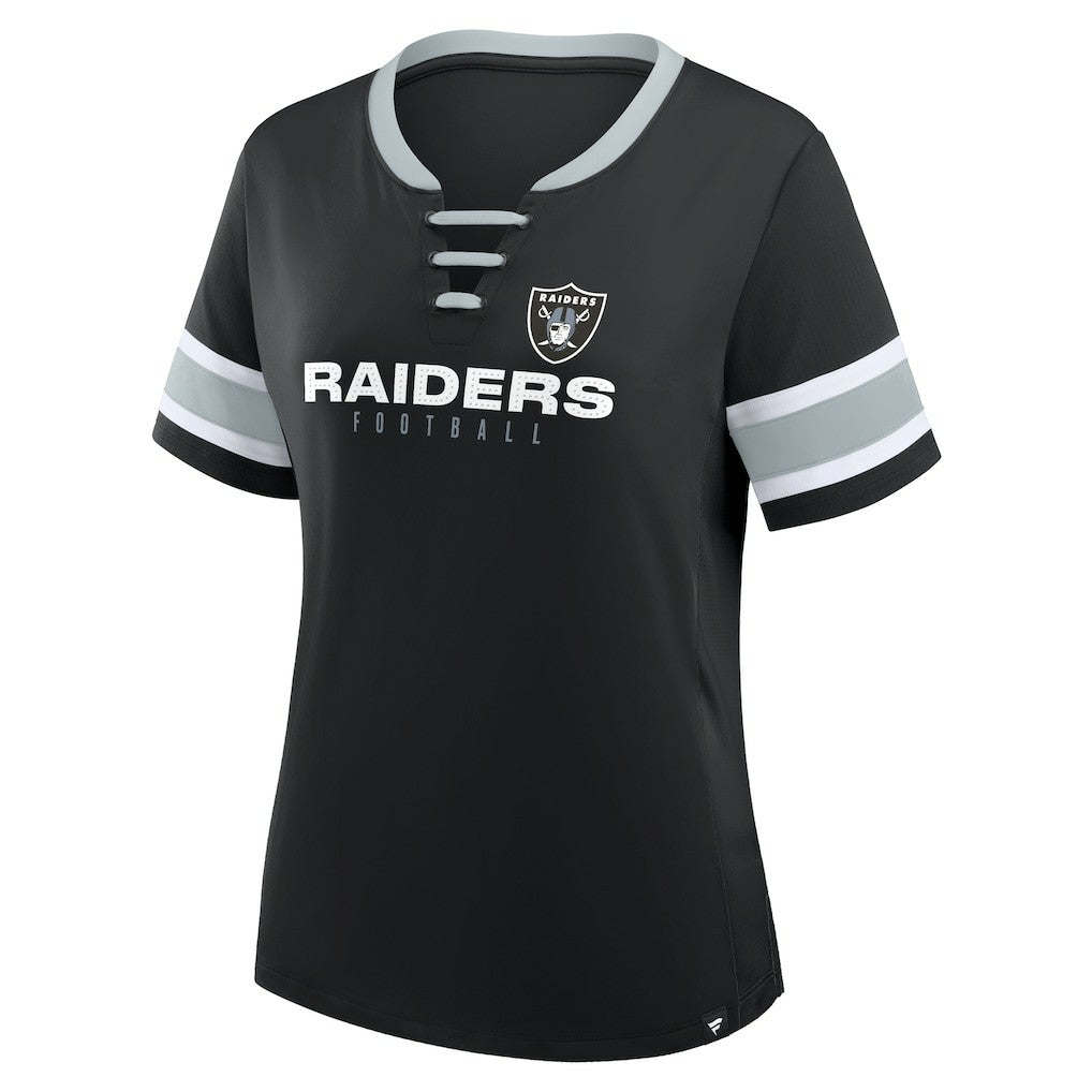 Las Vegas Raiders Women's Plus Size Red Zone Athena Lace-Up V-Notch Neck T-Shirt - Black sale