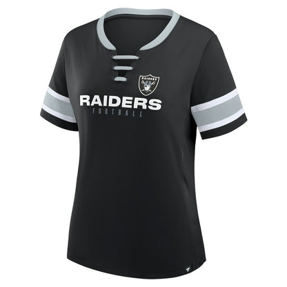 Las Vegas Raiders Women's Plus Size Red Zone Athena Lace-Up V-Notch Neck T-Shirt - Black sale