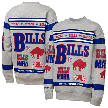 Buffalo Bills Youth Throwback All-Over Print Fleece Sweatshirt - Gray outlet