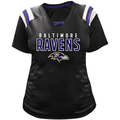 Lamar Jackson Baltimore Ravens Women's Plus Size Name & Number Raglan Lace V-Neck T-Shirt - Black sale