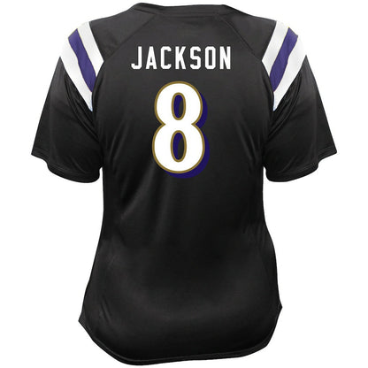 Lamar Jackson Baltimore Ravens Women's Plus Size Name & Number Raglan Lace V-Neck T-Shirt - Black sale