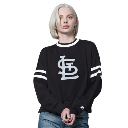 St. Louis Cardinals Starter Women's Rally Cropped Drop Shoulder Crewneck Sweatshirt - Black