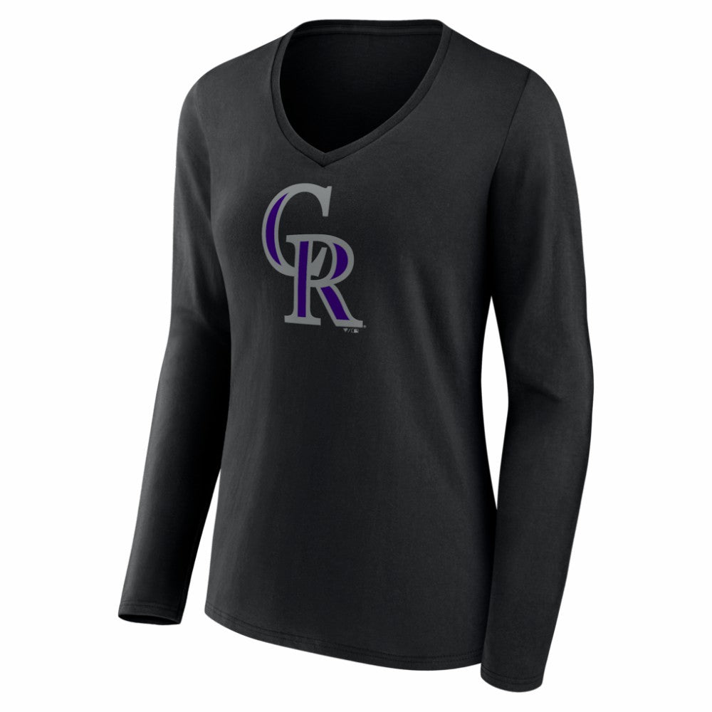 Colorado Rockies Women's Logo Long Sleeve V-Neck T-Shirt - Black