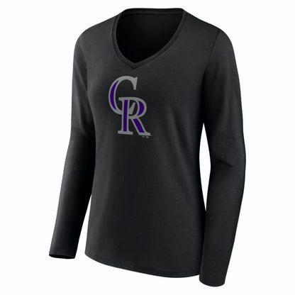 Colorado Rockies Women's Logo Long Sleeve V-Neck T-Shirt - Black