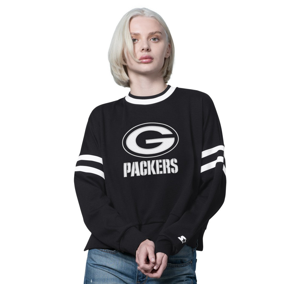 Green Bay Packers Starter Women's Rally Drop Shoulder Cropped Sweatshirt - Black on sale