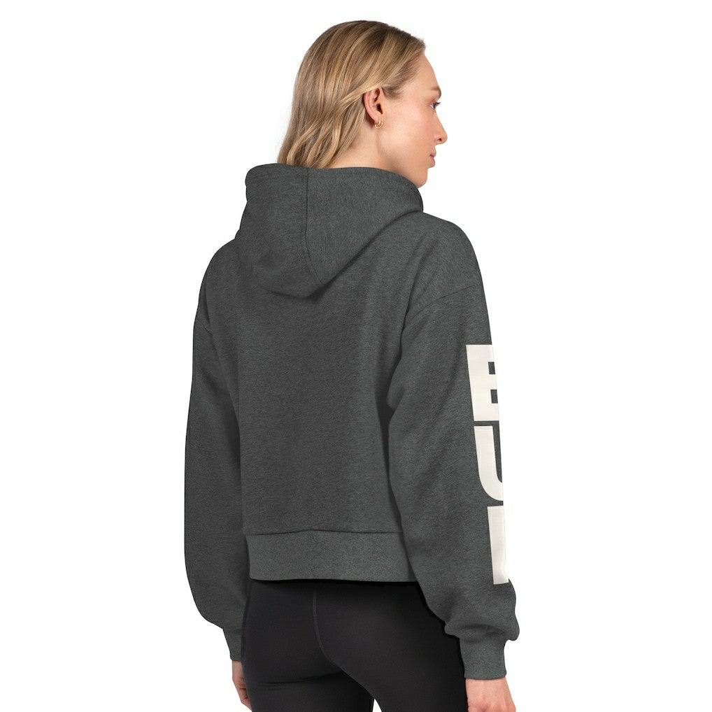 Buffalo Bills Starter Women's Star Player Cropped Fleece Pullover Hoodie - Heather Charcoal for sale
