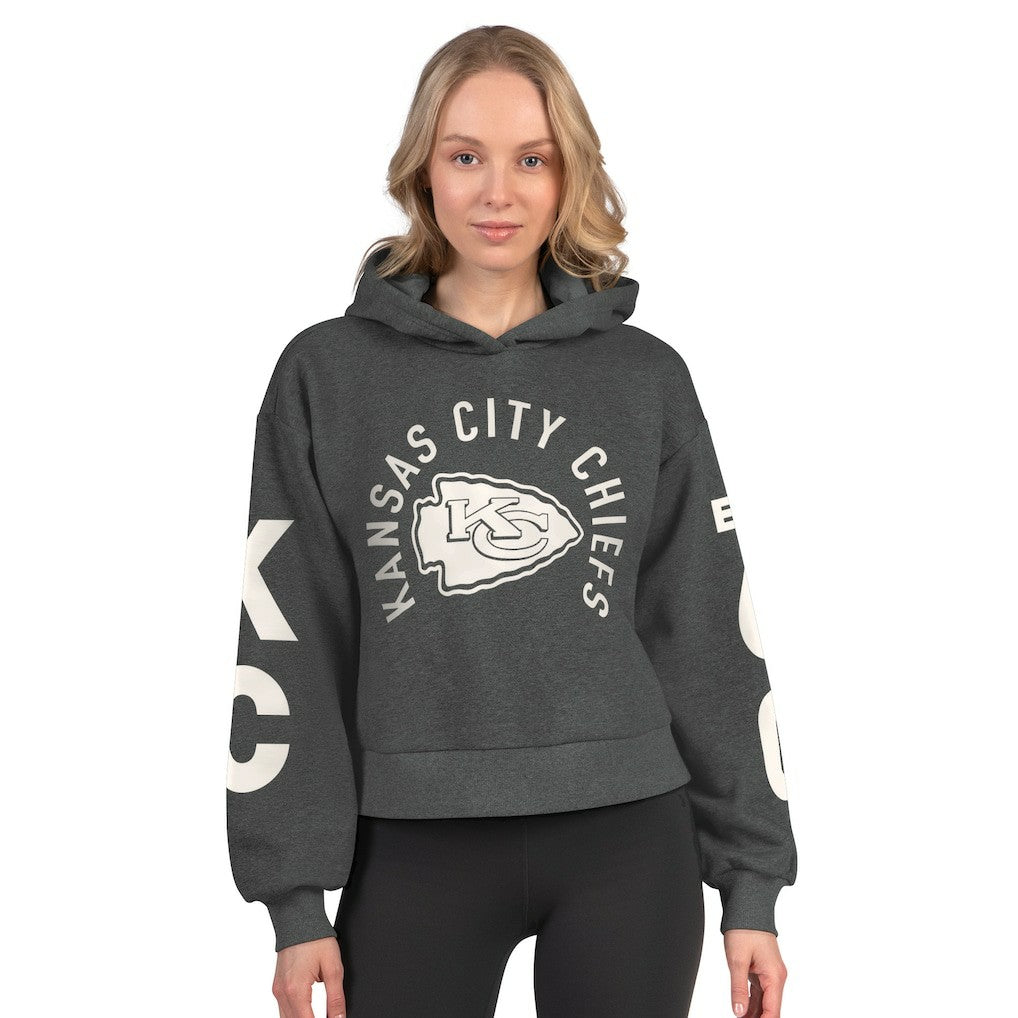 Kansas City Chiefs Starter Women's Star Player Cropped Fleece Pullover Hoodie - Heather Charcoal online