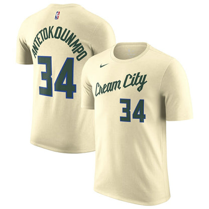 Giannis Antetokounmpo Milwaukee Bucks Unisex 2025/26 City Edition Name & Number T-Shirt - Cream | Nike for sale