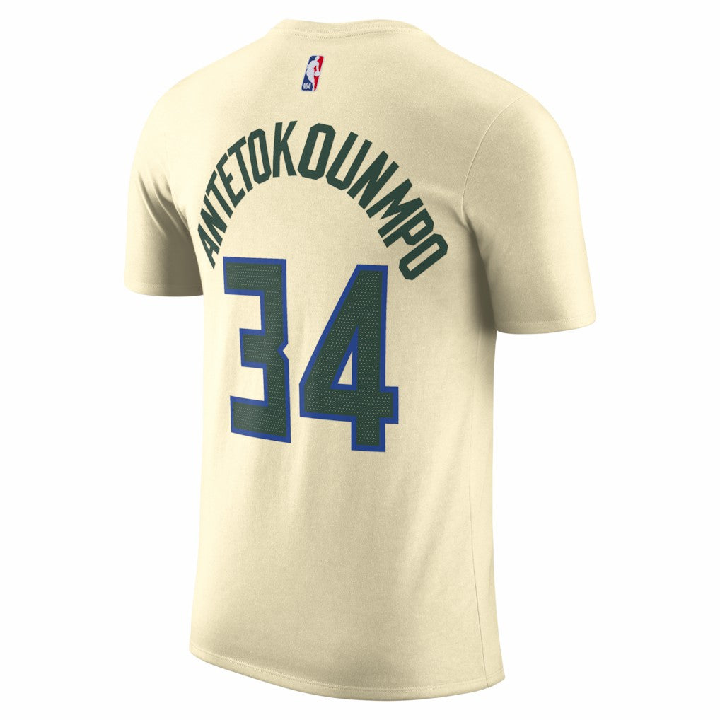 Giannis Antetokounmpo Milwaukee Bucks Unisex 2025/26 City Edition Name & Number T-Shirt - Cream | Nike for sale