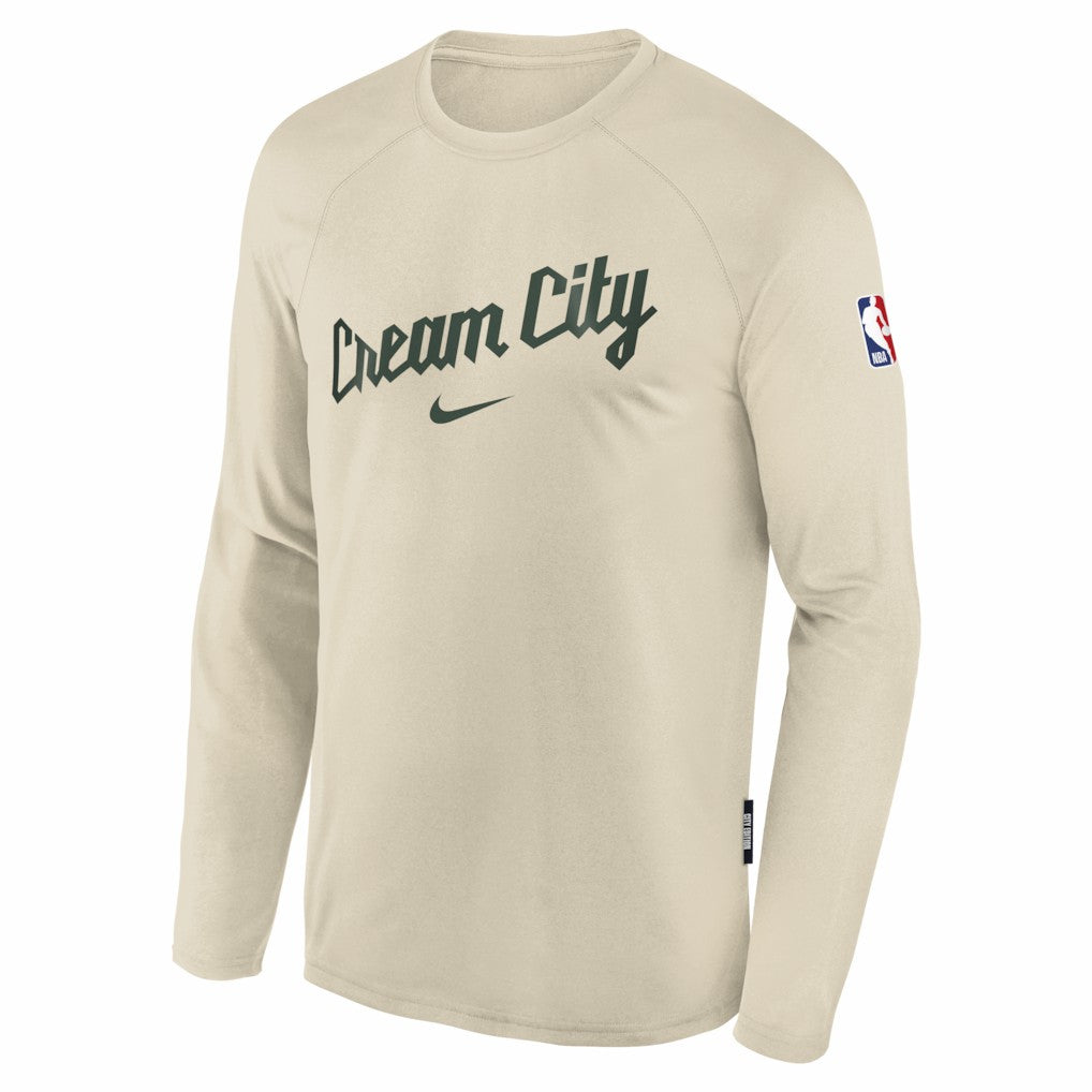 Milwaukee Bucks Youth 2025/26 City Edition Dri-Fit Long Sleeve Game Top - White | Nike for sale