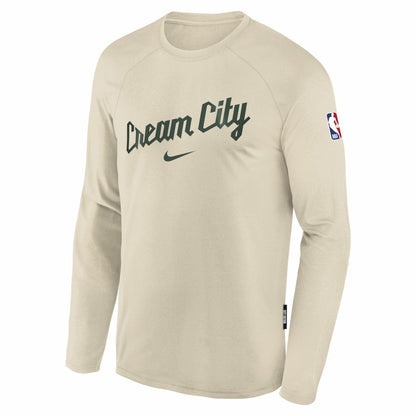 Milwaukee Bucks Youth 2025/26 City Edition Dri-Fit Long Sleeve Game Top - White | Nike for sale