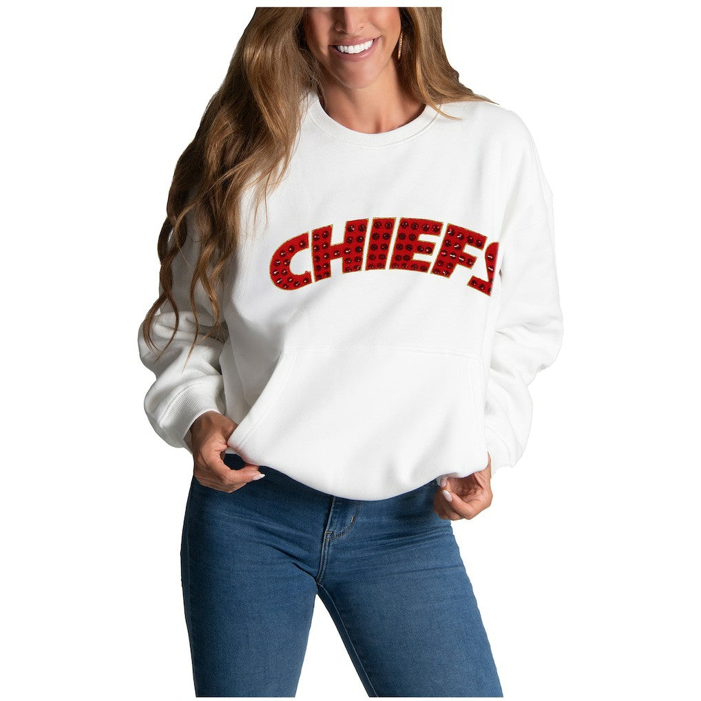 Kansas City Chiefs Cuce Women's Chenille Jeweled Sweatshirt - White online