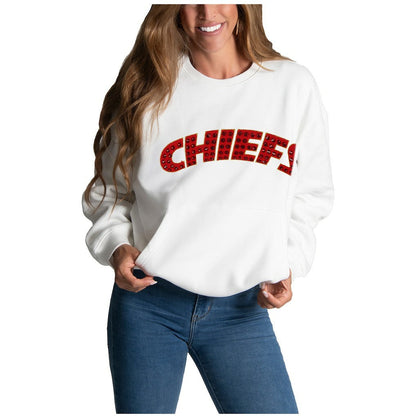 Kansas City Chiefs Cuce Women's Chenille Jeweled Sweatshirt - White online