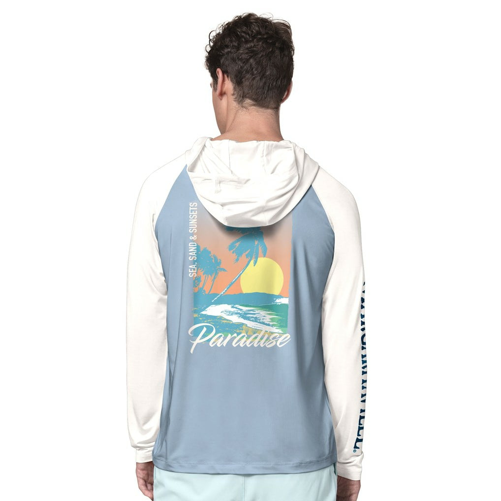 Buffalo Bills Margaritaville Sand, Sea, Sunsets Long-Sleeve Rashguard Hoodie Pullover -Light Blue/Cream outlet