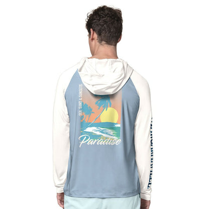 Buffalo Bills Margaritaville Sand, Sea, Sunsets Long-Sleeve Rashguard Hoodie Pullover -Light Blue/Cream outlet