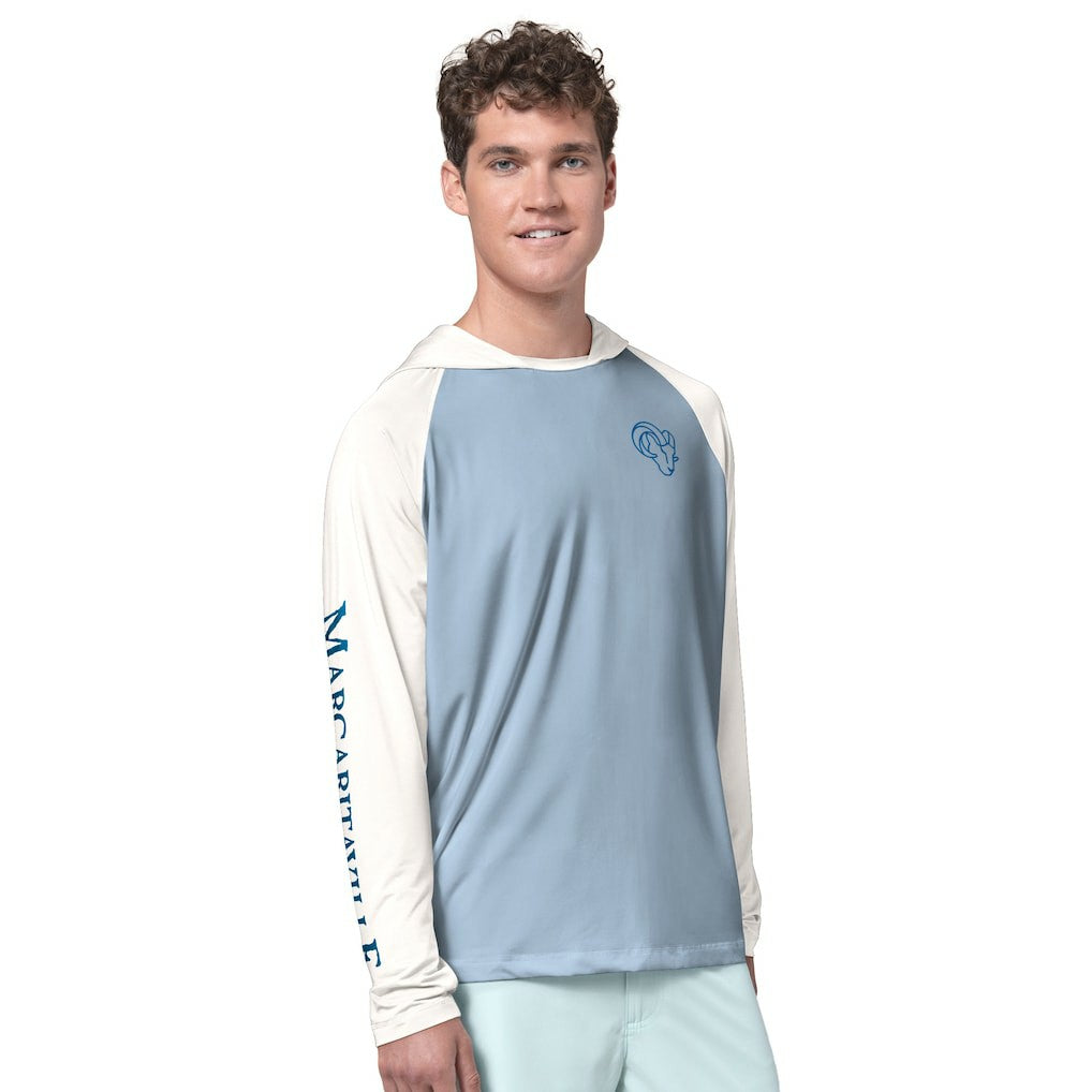 Los Angeles Rams Margaritaville Sand, Sea, Sunsets Long-Sleeve Rashguard Hoodie Pullover -Light Blue/Cream cheap