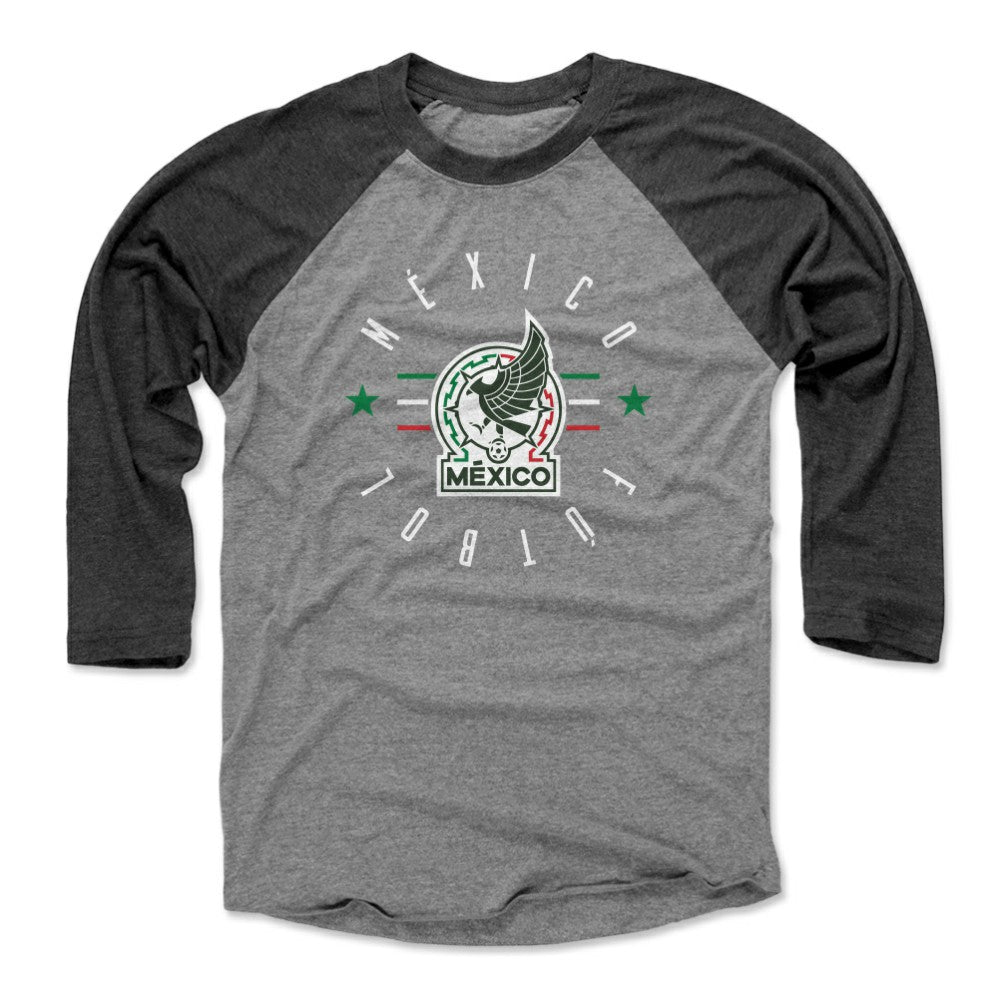 Mexico National Team 500 Level Unisex Futbol Raglan 3/4-Sleeve Baseball T-Shirt - Black/Heather Gray sale