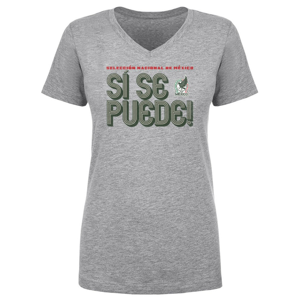Mexico National Team 500 Level Women's Si Se Puede Inline Bold V-Neck T-Shirt - Heather Gray sale