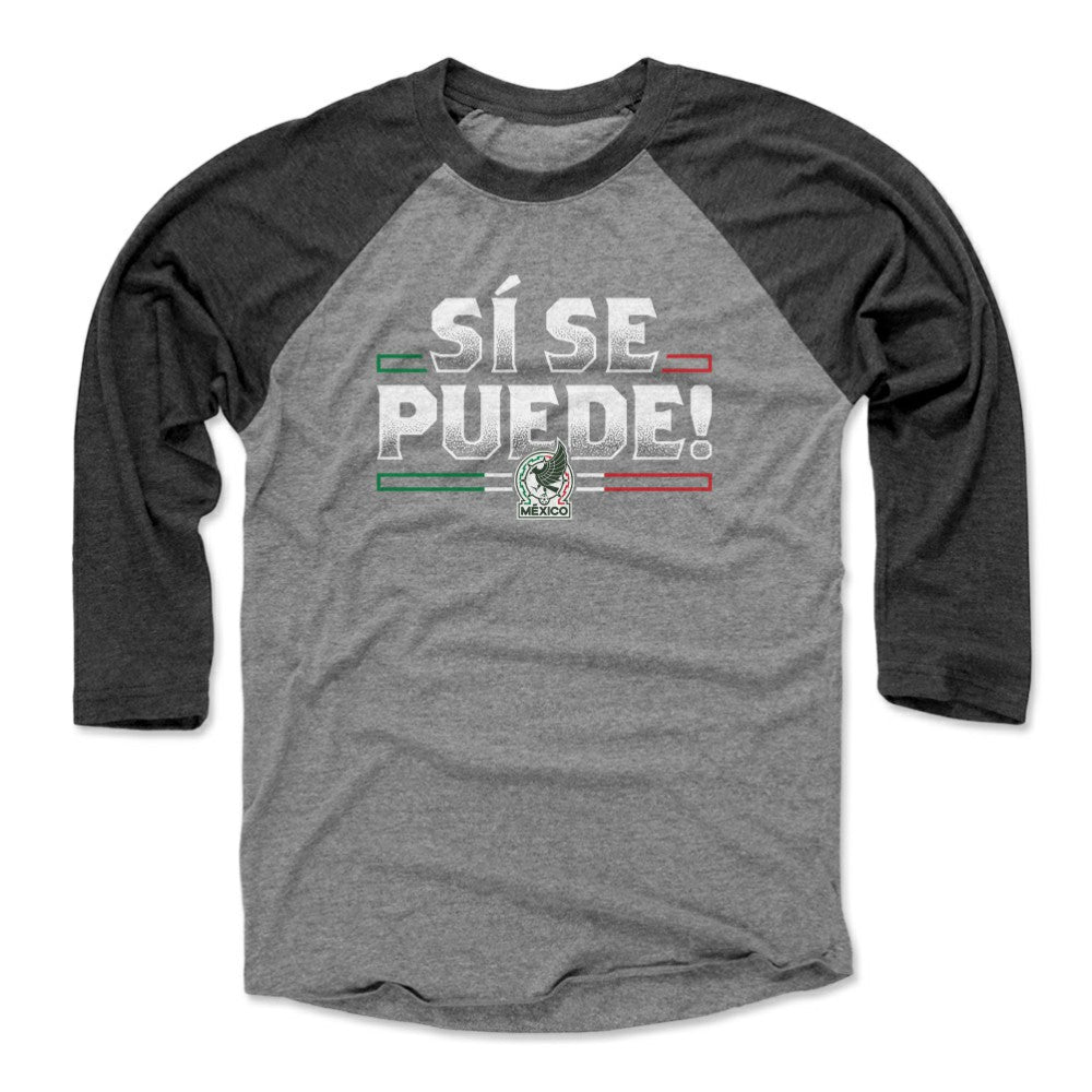 Mexico National Team 500 Level Unisex Si Se Puede Raglan 3/4-Sleeve Baseball T-Shirt - Black/Heather Gray shop