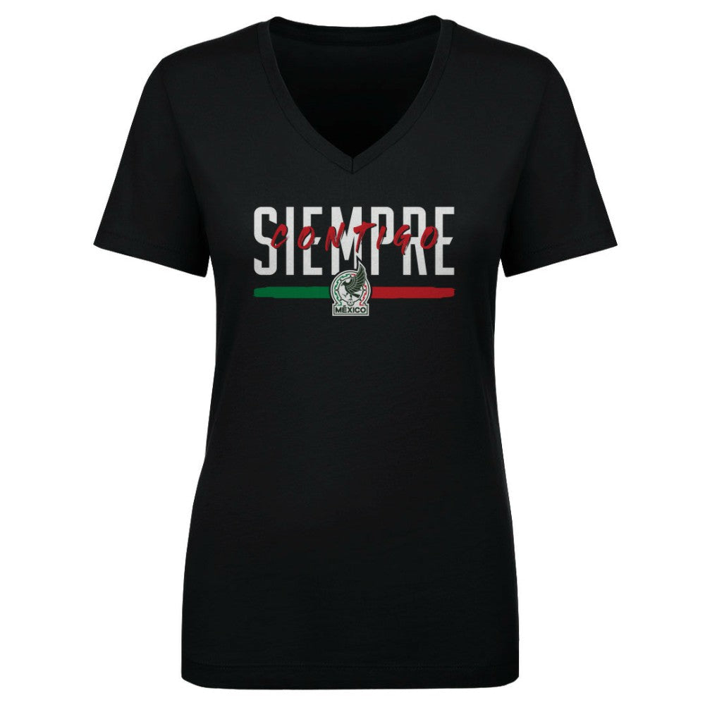 Mexico National Team 500 Level Women's Siempre Contigo V-Neck T-Shirt - Black for sale
