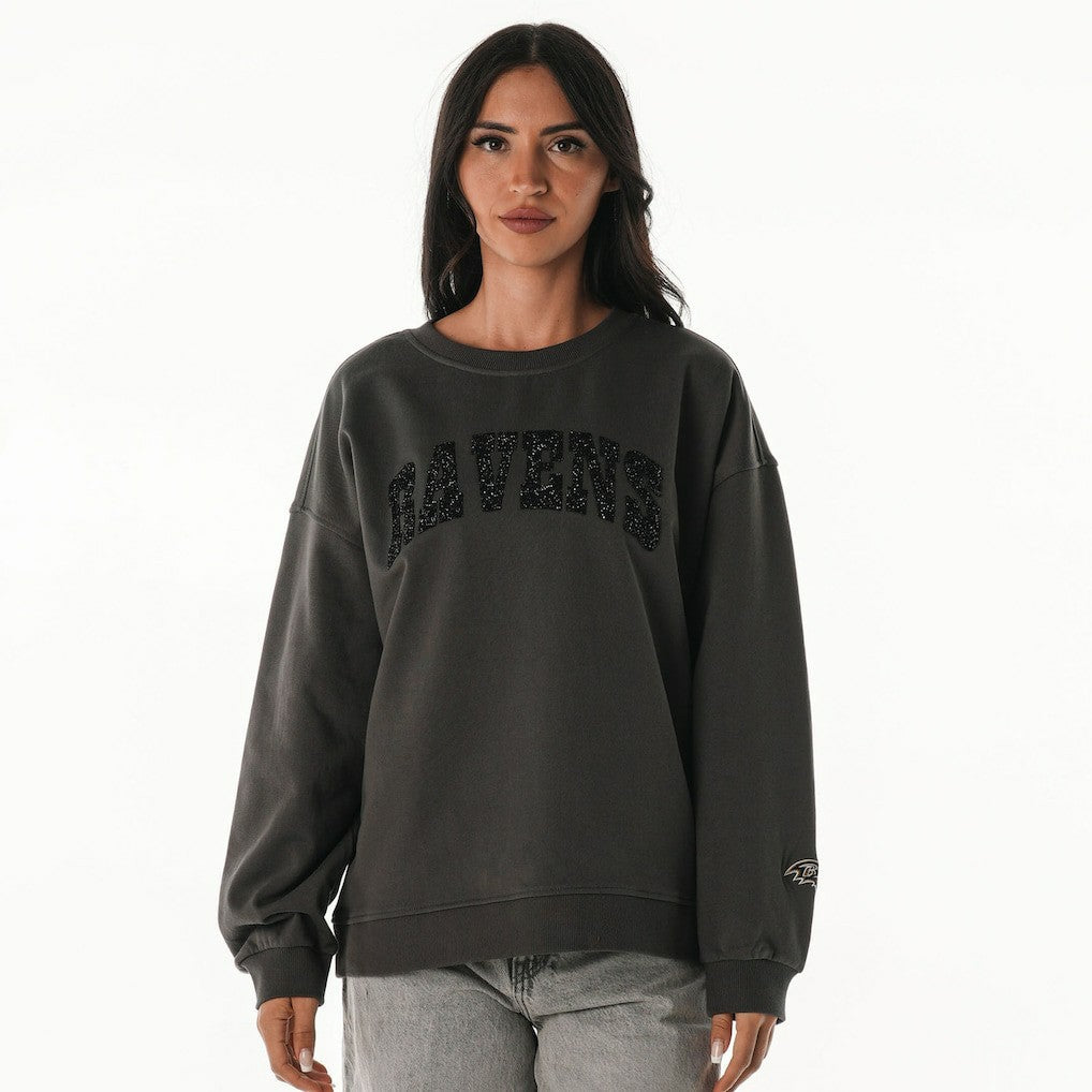 Baltimore Ravens The Wild Collective Women's Rock Crystal Oversized Crewneck Sweatshirt - Charcoal discount
