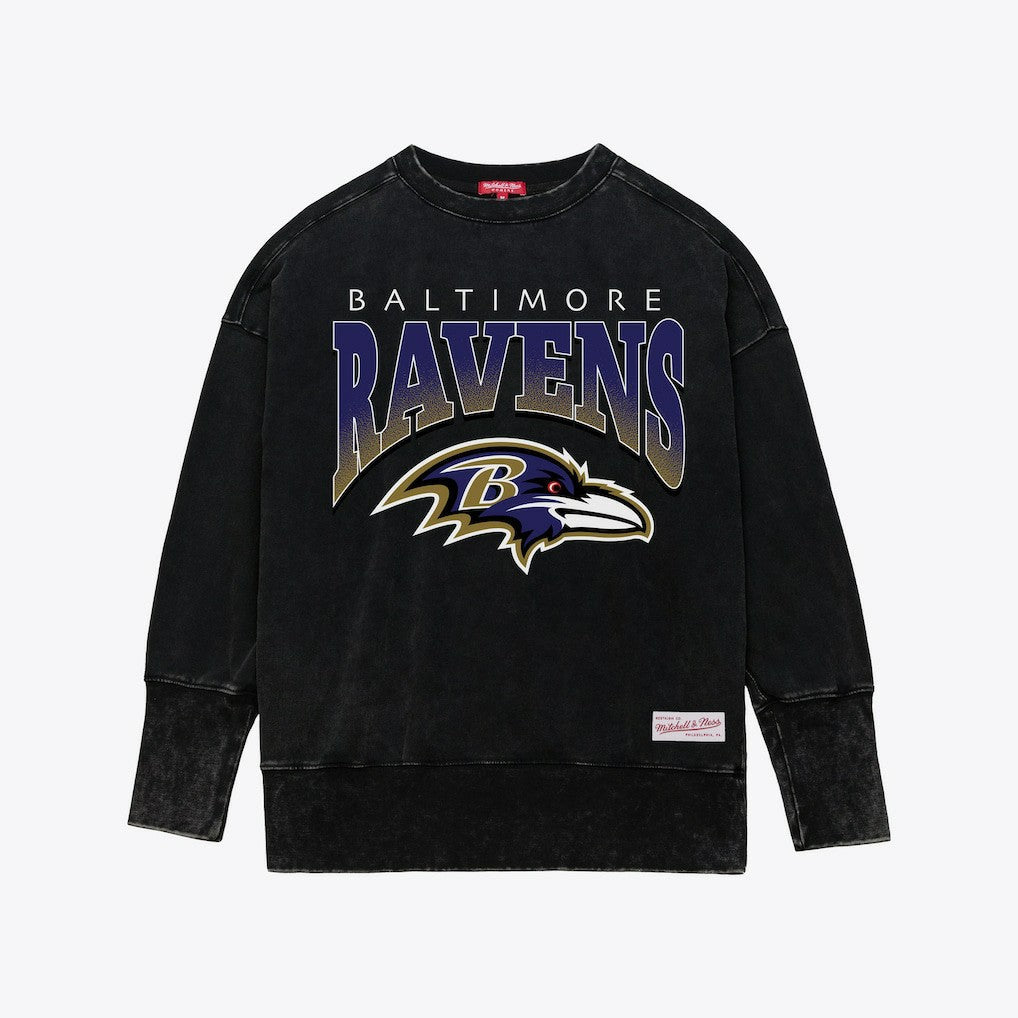 Baltimore Ravens Women's Delineate Mineral Wash Crewneck Sweatshirt - Black for sale