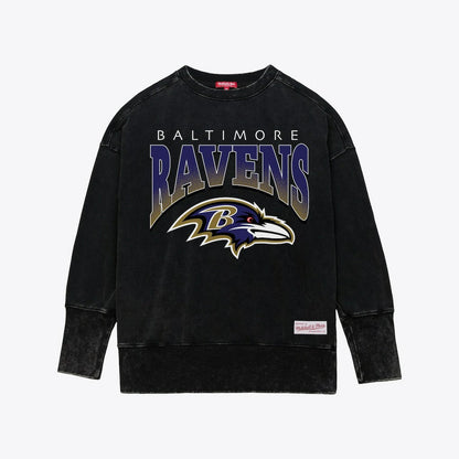 Baltimore Ravens Women's Delineate Mineral Wash Crewneck Sweatshirt - Black for sale